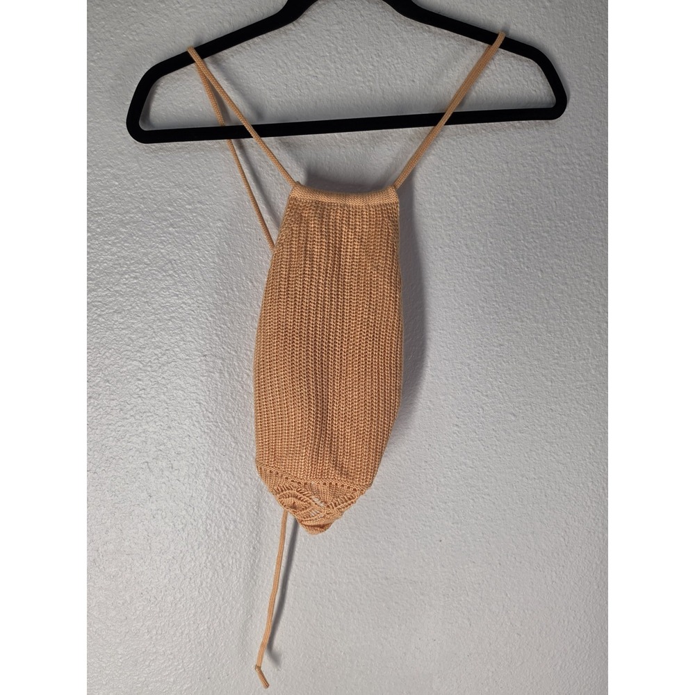 Jolie & Joy Crochet Halter Top Medium Peach Sleeveless Collared Boho